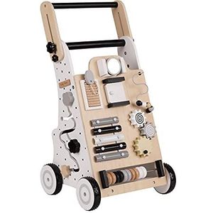KiddyMoon Loopwagen met activiteitenbord, houten multifunctionele loopwagen voor baby's, WK-001, zwart-wit