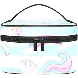 Blue Iterms make-up tas voor vrouwen meisjes cosmetische tassen met handvat reizen make-up organizer tas, Cartoon Eenhoorn Met Regenboog, 8.9x5.9x5.4 Inches, Make-up zakje