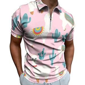 Alpaca lama En Cactus Half Zip-up Polo Shirts Voor Mannen Slim Fit Korte Mouw T-shirt Sneldrogende Golf Tops Tees 2XL