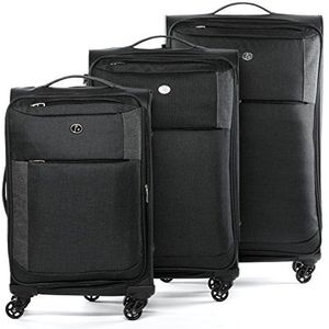 FERGÉ 3-delige koffer-set Reisbagage Saint-Tropez gewatteerde zachte zijde spinner premium bagage-koffer zwart