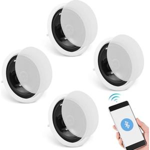 VEVOR Set van 4 Bluetooth-plafondluidsprekers ca. 17 cm, 150 W, wandluidsprekersysteem met 8 Ω impedantie en 89 dB gevoeligheid, voor keuken thuis, woonkamer, slaapkamer of overdekte veranda's