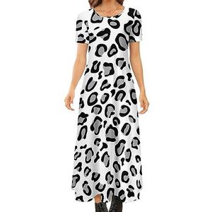 Luipaardprint dames zomer casual korte mouw maxi-jurk ronde hals bedrukte lange jurken XL