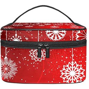 Rode Kerst Winter Abstracte Sneeuwvlokken Patroon Make-up Organizer Bag, Reizen Make-up Tas Organizer Case Draagbare Cosmetische Tas voor Vrouwen en Meisjes Toiletartikelen, Meerkleurig, 22.5x15x13.8cm/8.9x5.9x5.4in