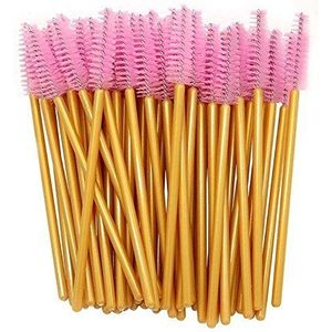 Steellwingsf 50 stuks wegwerp mascara toverstokken wimper borstels applicator make-up tool draagbaar goud+roze