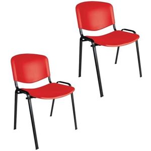 Büro & More 2-delige set bezoekersstoelen, stapelbare conferentiestoel, met zitting en rugleuning van kunststof, rood