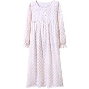 Kinderpyjama prinses nachthemd voor meisjes lange mouwen stippen print 3-12 jaar, wit, 130 cm