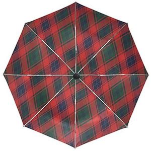 Tartan Vintage Red Grid Paraplu Automatisch Opvouwbaar Auto Open Sluiten Paraplu's Winddicht UV-bescherming voor Mannen Vrouwen Kinderen