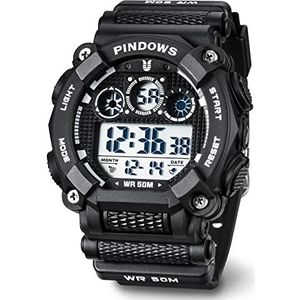 Digitale horloges voor mannen, Military Tactical Large Face Dial LED -horloge, Outdoor Sports Waterdichte elektronische horloges, met alarm/datum/stopwatch,zwart