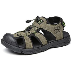 EKsma Outdoor wandelsandalen voor heren, gesloten teen, sportsandalen, lichte trailwandelsandalen, zomerschoenen, legergroen, 40 EU