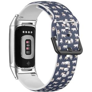 RYANUKA Zachte sportband compatibel met Fitbit Charge 5 / Fitbit Charge 6 (Pug Dogs) siliconen armband accessoire, Siliconen, Geen edelsteen