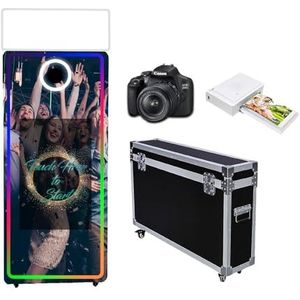 Magic Mirror Fotocabine 150 cm, Flight Case Verpakking, Draagbare 32"" Touch Screen Spiegel Stand Machine voor Bruiloften Feesten Evenementen (Witte Machine, 65""/32"" Touchscreen Volledige Set)