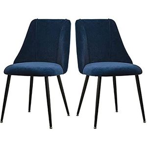 GEIRONV Set van 2 gezellige meubels Modern Eetkamerstoel, 50 × 56 × 85 cm Flanel en metalen ergonomische stoel woonkamer keuken kantoorstoel Eetstoelen (Color : Blue)