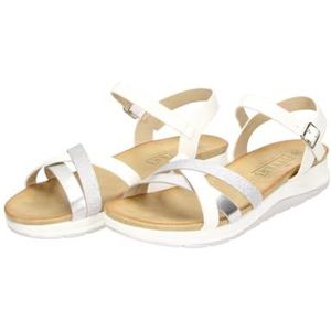 Fitters Tanja Damessandalen, modieuze schoenen, oversized, comfortabele sandalen, grote damesschoenen/damesschoenen in grote maten, tanja 42, 43, 44, 45, 46, Wit Zilver Gecombineerd, 42 EU