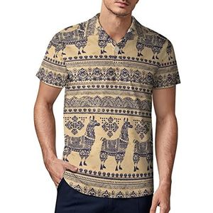 Leuke alpaca lama met etnische ornamenten heren golf poloshirt zomer korte mouw T-shirt casual sneldrogende T-shirts M
