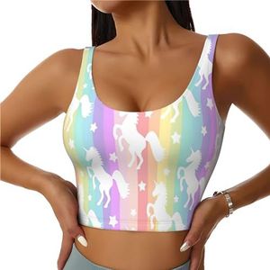 Eenhoorns Op Kleurrijke Strepen Afdrukken Vrouwen Mouwloze Base Layer Hoge Wicking Tank Tops Fietsen Ondershirt Running Sport Vesten, Zwart, S