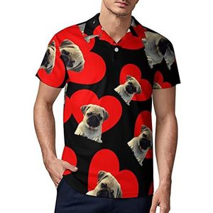Bulldog Heart Golf Polo-Shirt voor heren, zomer, korte mouwen, casual, sneldrogend, 2XL