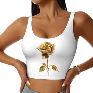 Lake Camping - Crop Tops voor Vrouwen Sportbeha U-rug Verwijderbare Gewatteerde Crop Workout Tank Top met Ingebouwde BH's, Slim Fit Mouwloze Atletische Vesten, Gouden roos bloemen 2, S