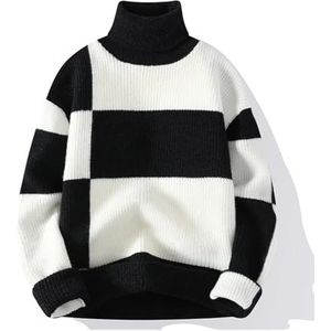 Heren coltrui slim fit trui casual gebreide herensweater hoge hals patchwork ontwerp trui warm sweatshirt met lange mouwen (Color : B, Size : 4XL)