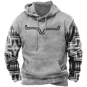 Heren Western Azteekse sweatshirts lange mouw trekkoord pullover tops etnische print retro hoodies met zak, # 5, L