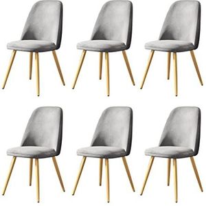 GEIRONV Flanel eetkamer stoel set van 6, met metalen benen moderne woonkamer stoelen thuis lounge keuken teller stoelen Eetstoelen (Color : Light gray)