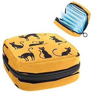 Periode Pouch Draagbare Tampon Opbergtas,Tampon Houder voor Portemonnee Vrouwelijke Product Organizer,CatPattern zwart geel, Meerkleurig, 4.7x6.6x6.6 in/12x17x17 cm
