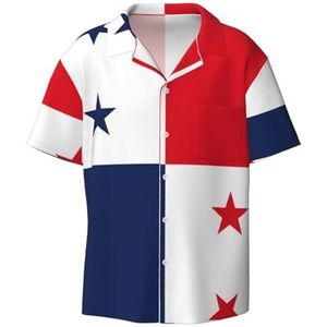 OdDdot Vlag van Panama Print Heren Overhemden Atletische Slim Fit Korte Mouw Casual Business Button Down Shirt, Zwart, XXL