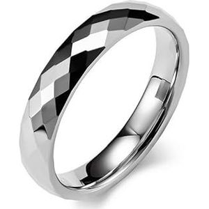 4MM wolfraam staal diamant geslepen gezicht ring unisex stijl wolfraamcarbide trouwring alternatieve paar hand sieraden (Color : Steel, Size : 10#)