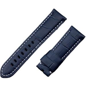 LUGEMA 22mm 24mm 26mm Italië Kalf Bamboe Lederen Horlogeband Compatibel Met Panerai Band Horlogeband Met Tanggesp Compatibel Met PAM441/111/386 Accessoires (Color : Dark Blue White, Size : 26MM PAM_