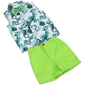 Mouwloos zomerhemd met vlinderdas, elastische tailleband voor comfortabele elastische tailleband en shorts voor een verjaardagsfeest voor het leven (groen, 119 cm)