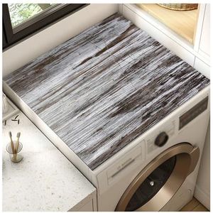 Wasmachine werkblad afdekking, stofhoes for bovenkant apparaat, beschermmat, retro houtstructuur, afneembaar, for thuis universele wasmachine droger(White,70x70cm)