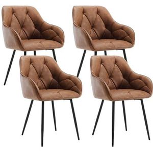 WOLTU EZS03br-4 Eetkamerstoelen, 4-delige set, keukenstoel, stoel voor woonkamer, ergonomische stoel, armleuning, zitvlak van vintage kunstleer, metalen poten, bruin