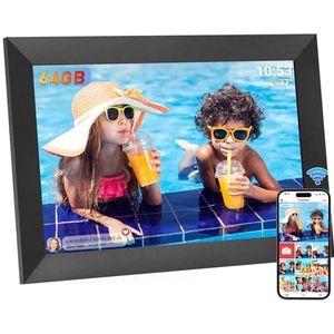 Hesmor Frameo digitale fotolijst van 64 GB, WiFi 10,1 inch, 1280 x 800 IPS LCD-touchscreen, automatisch roteren en audio, snel en eenvoudig foto's of video's delen via de Frameo-app, elektronische