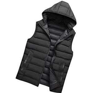 Gilet bodywarmers jassen Mouwloze Bodywarmer Bodywarmer Heren Wintervest Afneembare Opstaande Kraag Met Capuchon Bodywarmers Vest (Color : Black, Size : XXXX-Large)