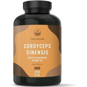 Cordyceps Capsules Hooggedoseerd – 270 stuks (650 mg) – 1950 mg per dag (10:1 extract) – met 40% bioactieve polysacchariden – Laborgetest – Vegan & Gemaakt in Duitsland – TRUE NATURE