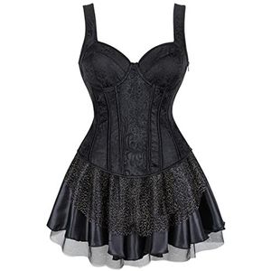MENGQING Korsetjurk voor dames Gothic bustier top met bandjes sexy kostuum rits brokaat vest lingerie plus size burlesque middeleeuws-zwart, 6XL