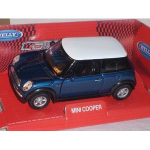 Welly New Mini Cooper blauw wit dak Ca 1/43 1/36-1/46 modelauto model auto