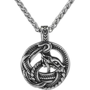 Mannen Viking Dragon Ketting - Noordse Vintage Ouroboros Snake RVS Hanger Pagan Amulet - Handgemaakte Gepolijste Metalen Dierensieraden Cadeau Voor Vriend