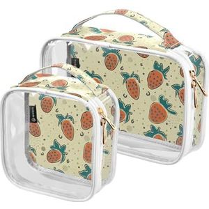 GuoChe Transparante cosmetische tas set waterbestendig duidelijk make-up case toilettas voor vrouwen reizen toilettas 2pack Fruit Rode Aardbeien, Kleurrijk, 1 size