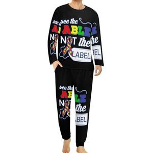 See The Able Not The Label Autism Awareness Comfortabele herenpyjama set ronde hals lange mouwen loungewear met zakken 2XL