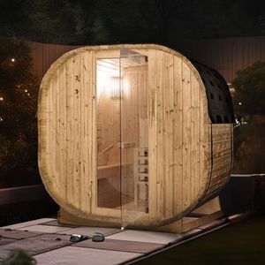 Home Deluxe - Outdoor sauna Cube L. Afmetingen: ca. 194 cm x 185 cm x 180 cm, hout: sparrenhout, inclusief saunaoven en sauna-accessoires, tuinsauna, buitensauna, saunavat voor 4 personen.