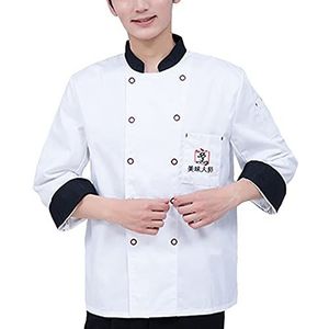 YWUANNMGAZ Unisex klassieke chef-kok jas, lichtgewicht lange mouw fornuis restaurant keuken koken uniform gepersonaliseerd (kleur: wit, maat: D (2XL))