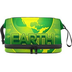Grote capaciteit reizen cosmetische tas,Eart Day Go Green,Make-up tas,Waterdichte make-up tas organisator, Meerkleurig, 27x15x14 cm/10.6x5.9x5.5 in