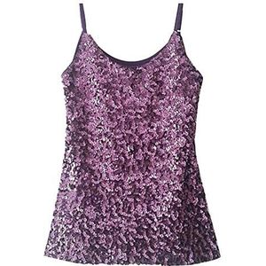 Vrouwen Sparkle Shimmer Hemdje Mouwloos Vest Pailletten Glitter Tank Tops, Paars, one size