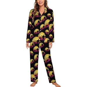 Bigfoot Cheetah Sunset Retro lange mouwen pyjama sets voor vrouwen klassieke nachtkleding nachtkleding zachte pyjama sets lounge sets