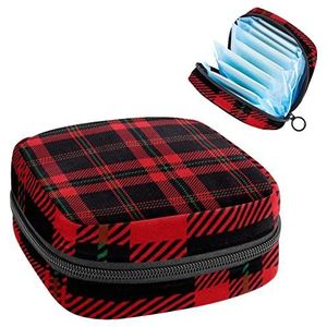 Maandverband Opbergtas, Menstruatie Cup Pouch Tampon Bag, Periode Pads Houder Organizer voor Vrouwen Meisjes, Zwart & Rood Schotse Plaid