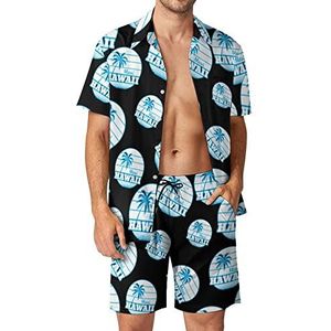 Maui Hawaii palmboom heren 2 stuks Hawaii sets losse pasvorm korte mouwen shirts en shorts strand outfits S