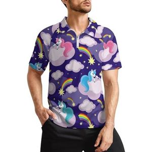 Grappige eenhoorns heren golfpoloshirts klassieke pasvorm T-shirt met korte mouwen bedrukt casual sportkleding top 3XL