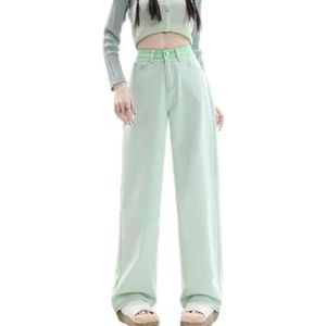 HHuiXinXue Y2K Jeansbroek met hoge taille en wijde pijpen voor dames, unieke trendy streetwear, rechte denim broek, Groen, L