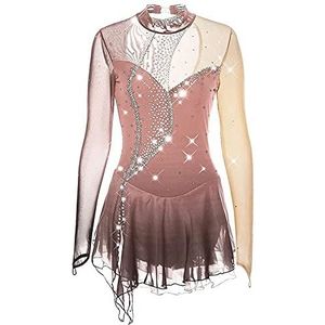 Kunstschaatsen Jurk Vrouwen Spandex Elastische Lange Mouw Strass Ademend Handgemaakte Meisjes Lange Mouw Ademend Skating Wear (Extra Worden Ca. 25 Diamanten Geven), Dusty Rose, L