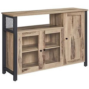 VASAGLE LSC096B50 Dressoir Keukenkast Opbergkast met 3 deuren voor woonkamer keuken eetkamer 33 x 110 x 75 cm landelijke stijl eikenbruin-zwart L